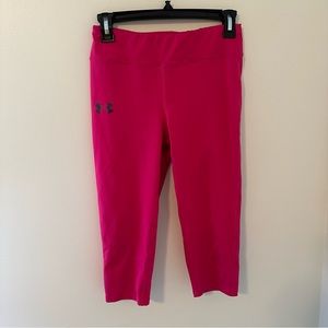 Under Armour Pants Girls Large  Pink Fitted Athletic Leggings Capri Youth